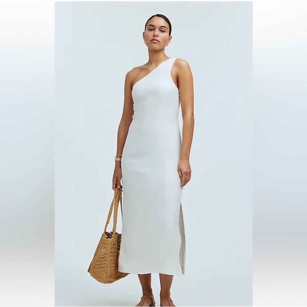 Madewell one shoulder midi dress linen blend size 10 BNWT! SOLDOUT!$158 retail